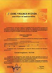 Certificat de înregistrare Cabinet Individual de Psihologie Daniela Ianoș Craiova
